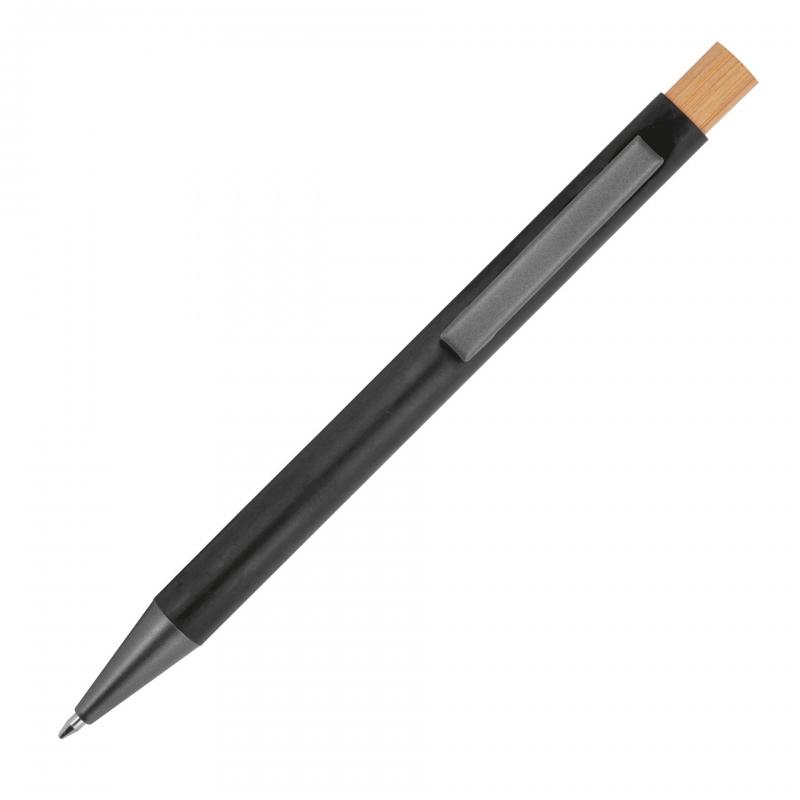 Kugelschreiber mit Gravur / aus recyceltem Aluminium mit Bambusdrücker / schwarz