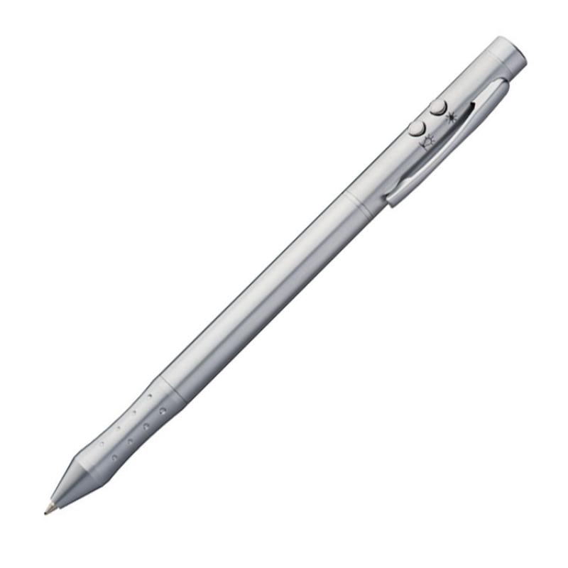 LED Edelstahl Kugelschreiber 4in1 mit Gravur / Mine: blau&rot / mit Laserpointer