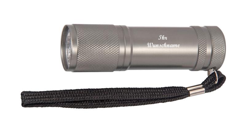 LED Taschenlampe mit Namensgravur - aus Metall - mit 9 LED's - Farbe: anthrazit