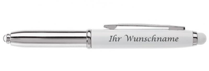LED Touchpen Kugelschreiber mit Gravur / Farbe: silber/weiß mit weißen Stylus