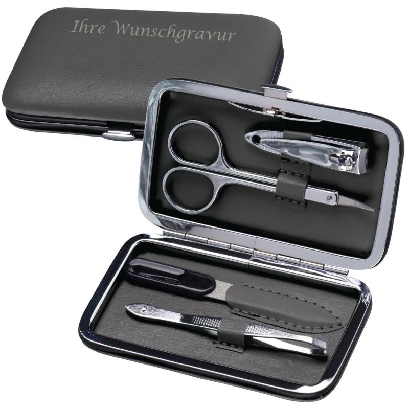 Maniküre-Set mit Gravur / 5-teilig / im PVC-Etui mit Metallrahmen