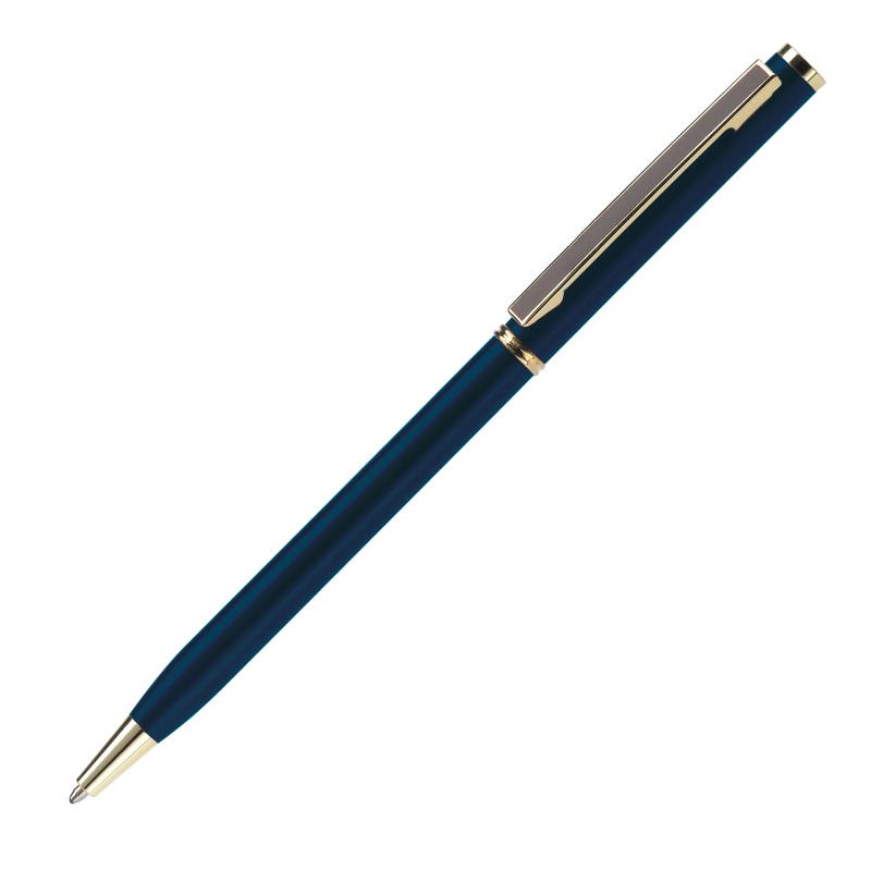 Metal-Kugelschreiber "slim" mit Gravur / mit goldfarbige Teile / Farbe: blau