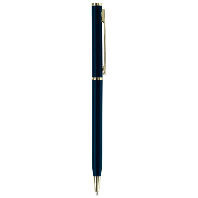 Metal-Kugelschreiber "slim" mit Gravur / mit goldfarbige Teile / Farbe: blau