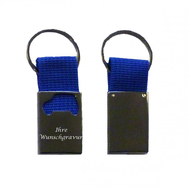 Metall-Schlüsselanhänger "Auto" mit Gravur / Farbe: schwarz-blau