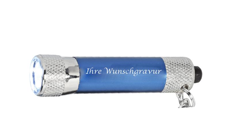 Metall-Schlüsselanhänger mit Gravur / mit Taschenlampe / Farbe: blau