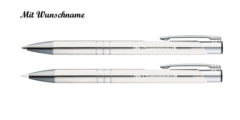 Metall Schreibset mit Namensgravur - Kugelschreiber + Druckbleistift / weiß