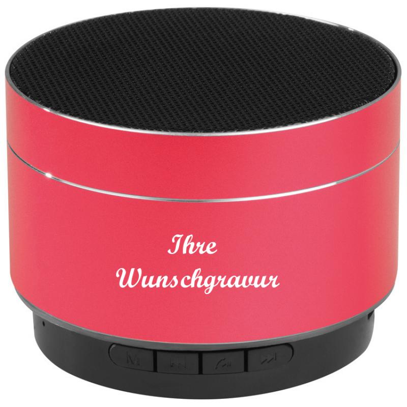 Mini Bluetooth Lautsprecher mit Namensgravur - aus Aluminium - Farbe: rot