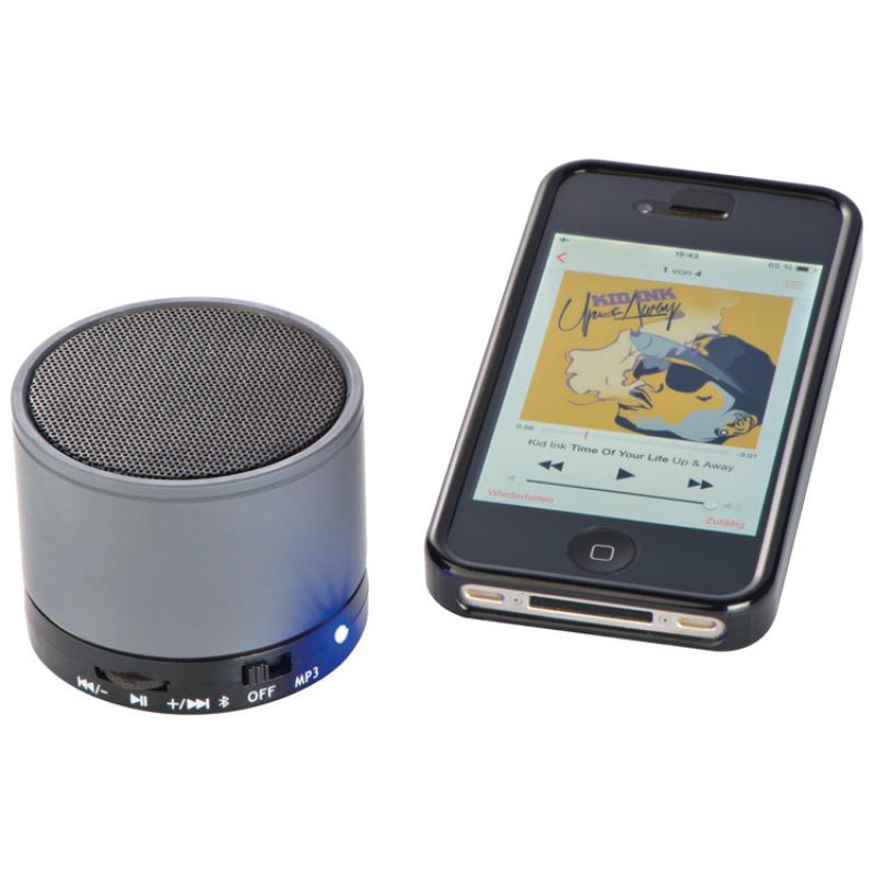 Mini Bluetooth Lautsprecher mit Namensgravur - mit USB-Anschluss - Farbe: silber
