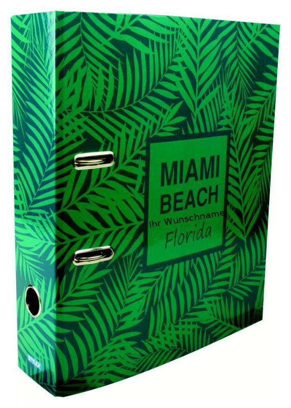Motivordner mit schwarzgefärbter Gravur / A4 / 8cm Rückenbreite / "Miami Beach"