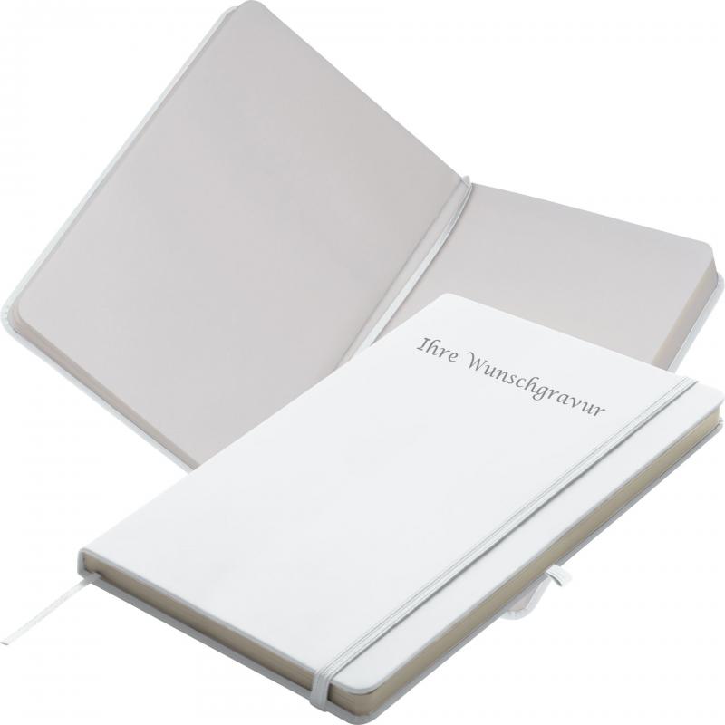 Notizbuch mit Gravur / DIN A6 / 160 S. / blanko / PU Hardcover / Farbe: weiß