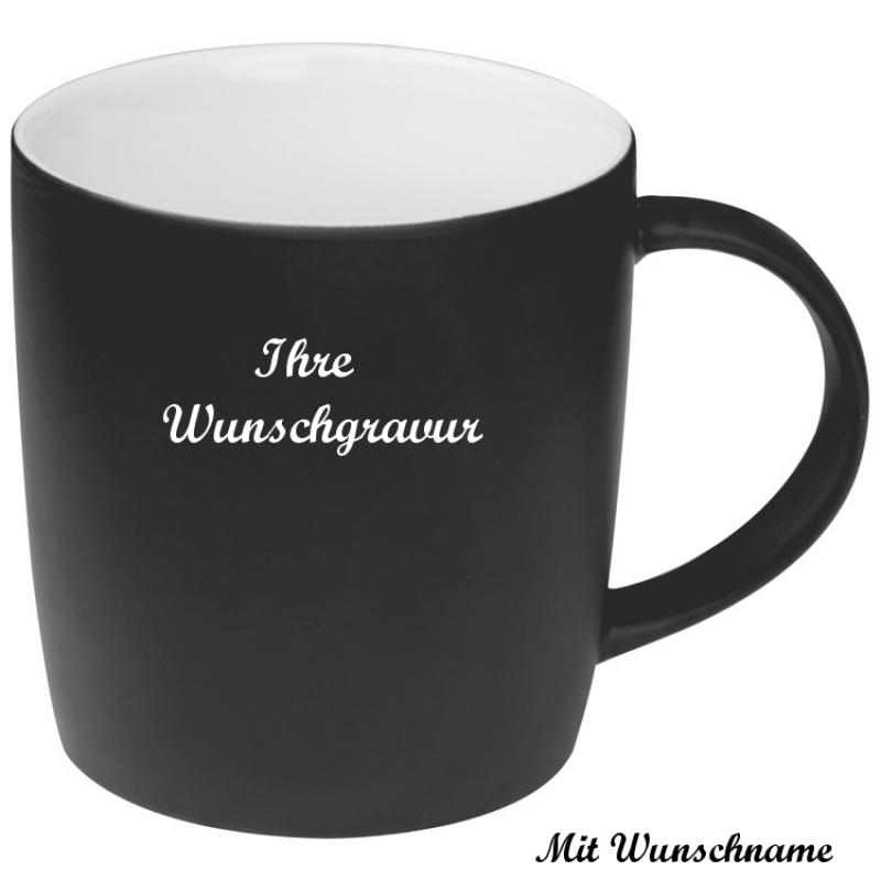 Porzellantasse mit Namensgravur / Kaffeetasse / 300 ml / Farbe: schwarz