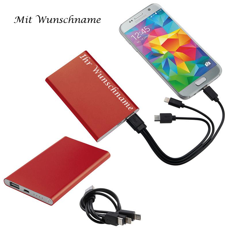 Powerbank mit Gravur / aus Metall / 4.000 mAH / Farbe: rot