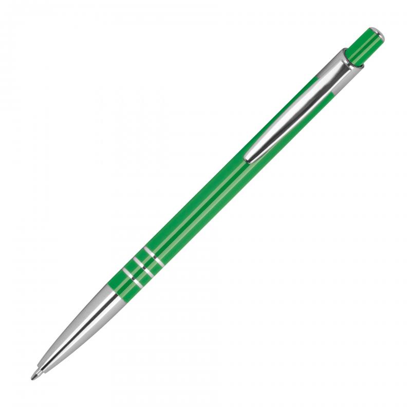 Schlanker Kugelschreiber aus Metall mit Gravur / Farbe: grün