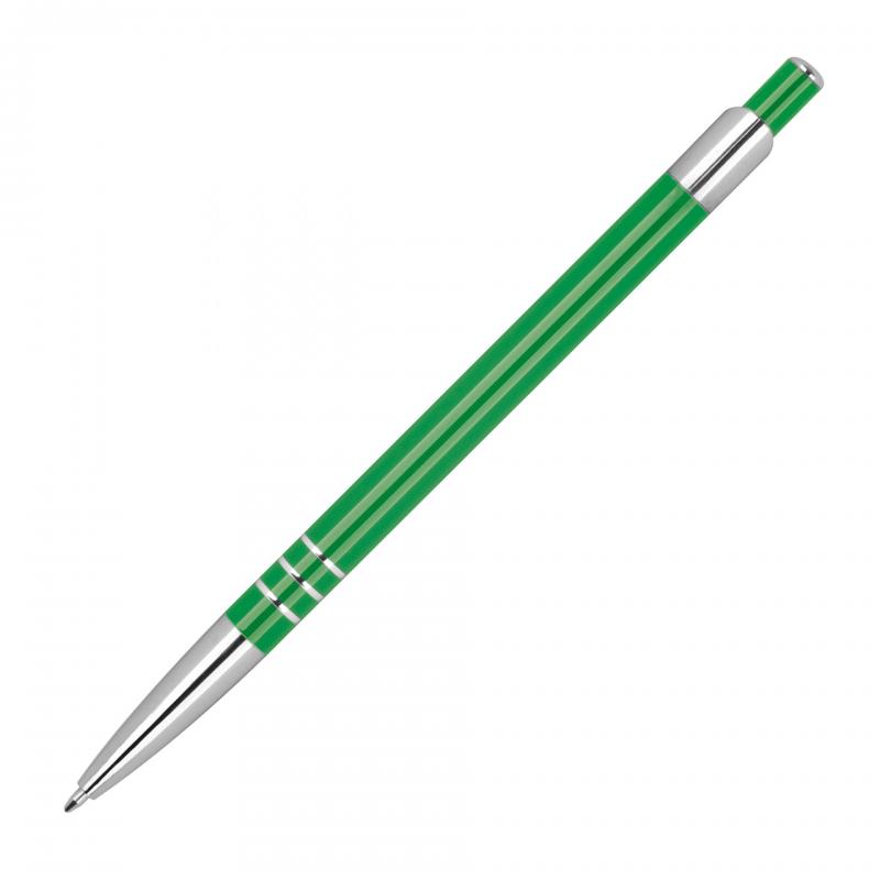 Schlanker Kugelschreiber aus Metall mit Gravur / Farbe: grün
