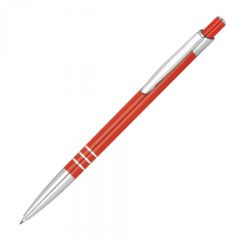 Schlanker Kugelschreiber aus Metall mit Gravur / Farbe: rot