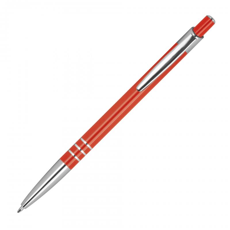 Schlanker Kugelschreiber aus Metall mit Gravur / Farbe: rot