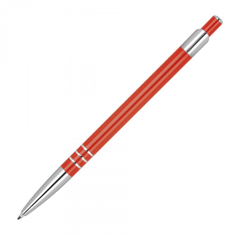 Schlanker Kugelschreiber aus Metall mit Gravur / Farbe: rot