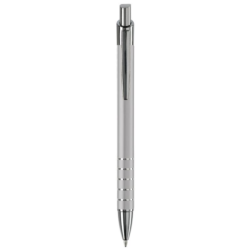 Schlanker Metall-Kugelschreiber mit Namensgravur - verchromte Teile - silber