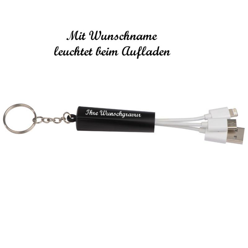 Schlüsselanhänger 3 in 1 mit Namensgravur - USB-Anschluss,Android-&iOS Ladekabel