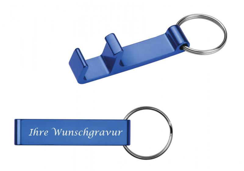 Schlüsselanhänger mit Gravur / mit Flaschenöffner / Farbe: blau