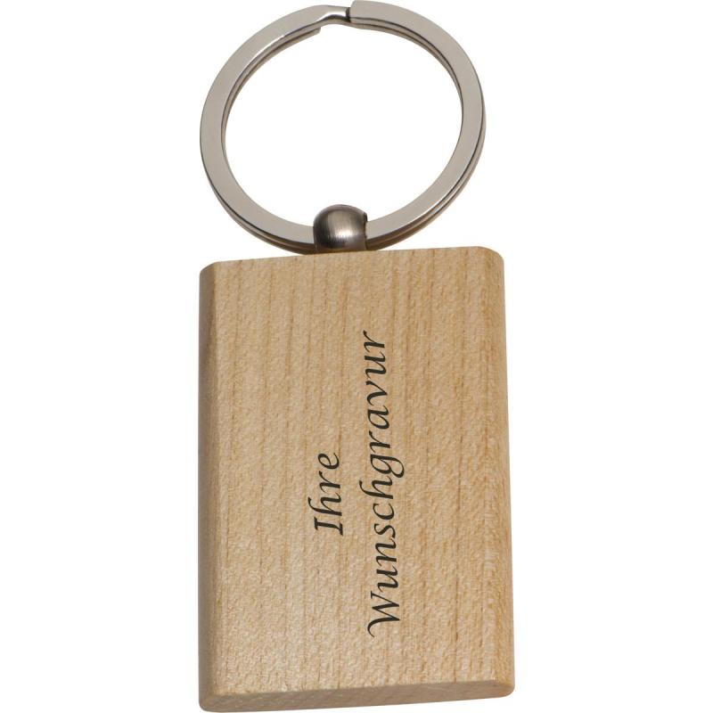 Schlüsselanhänger mit Gravur / rechteckig / aus Buchenholz mit Schlüsselring