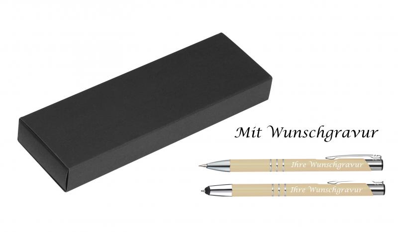Schreibset mit Gravur / Touchpen Kugelschreiber + Druckbleistift / elfenbein