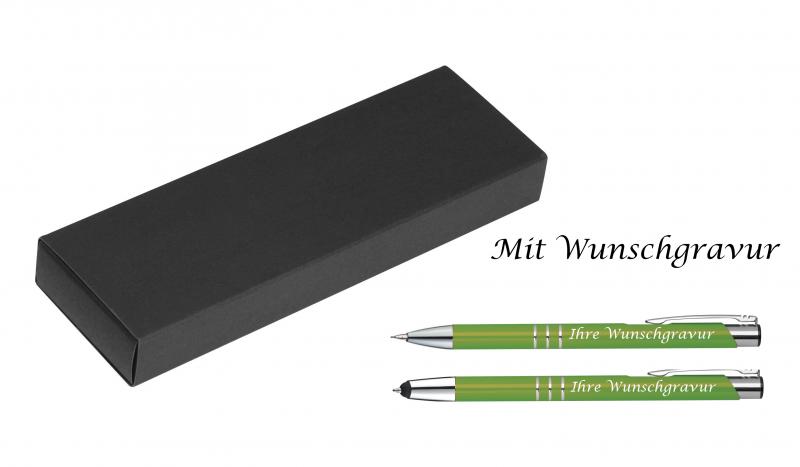 Schreibset mit Gravur / Touchpen Kugelschreiber + Druckbleistift / hellgrün