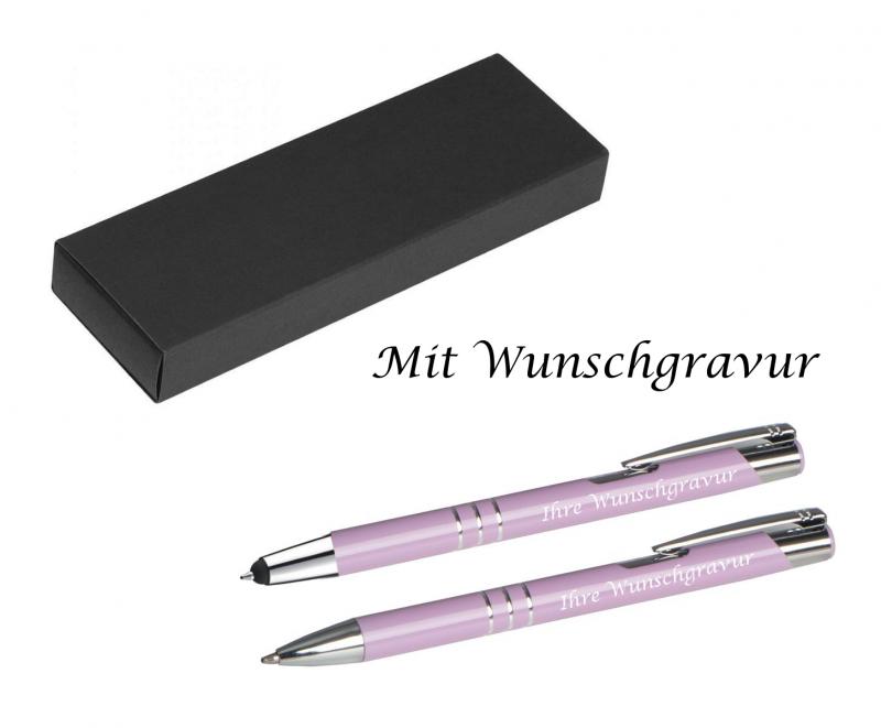 Schreibset mit Gravur / Touchpen Kugelschreiber + Kugelschreiber / pastell lila