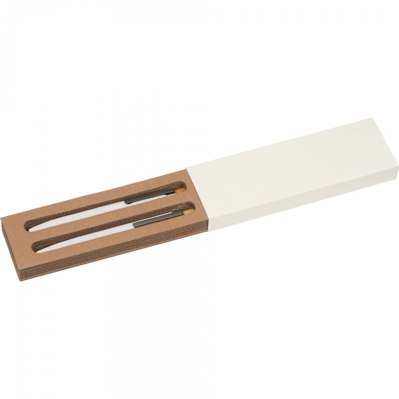Schreibset mit Kugelschreiber und Druckbleistift aus Metall mit Gravur / weiß