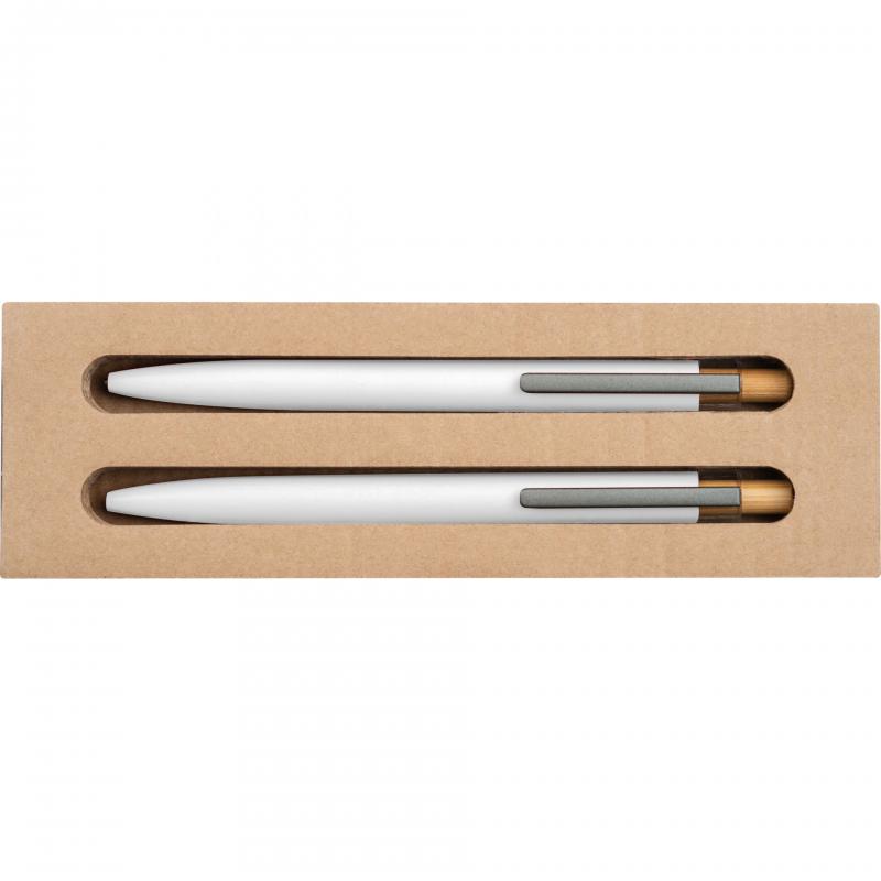 Schreibset mit Kugelschreiber und Druckbleistift aus Metall mit Gravur / weiß