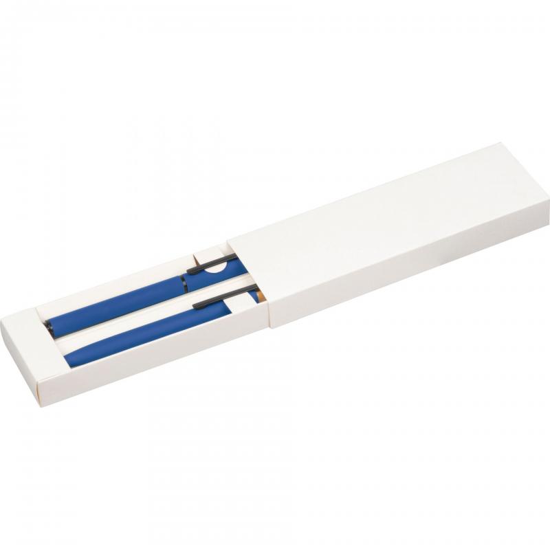 Schreibset mit Kugelschreiber und Rollerball aus Metall mit Gravur / Farbe: blau
