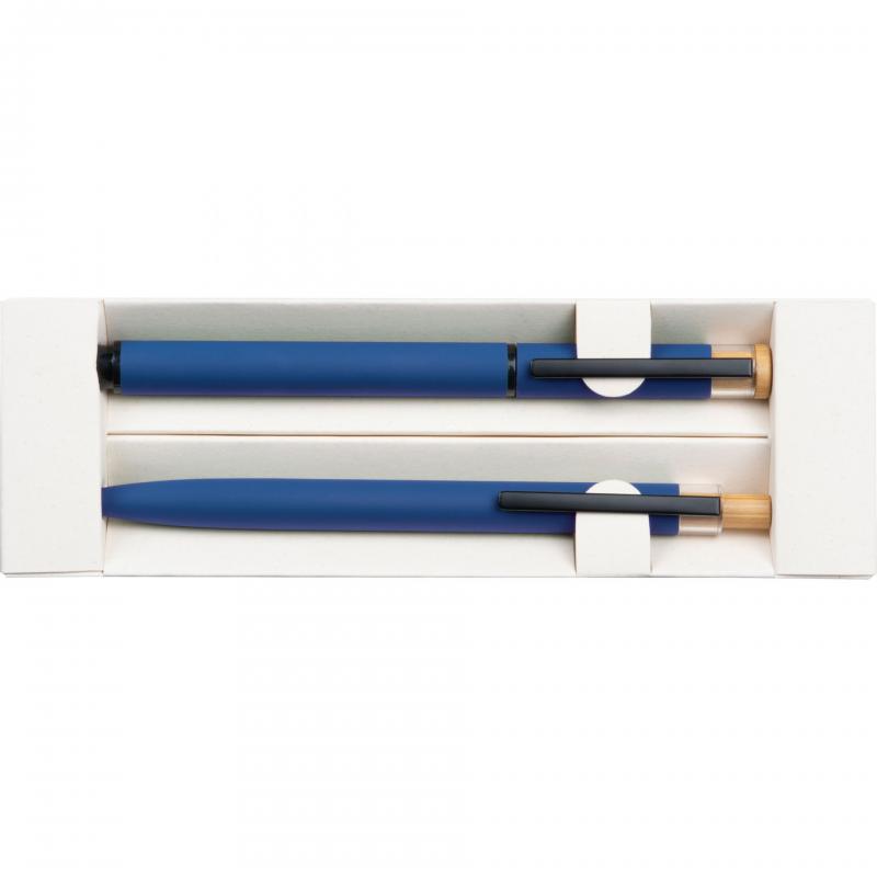 Schreibset mit Kugelschreiber und Rollerball aus Metall mit Gravur / Farbe: blau