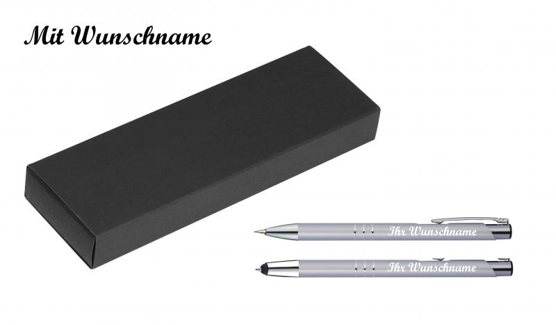 Schreibset mit Namensgravur - Touchpen Kugelschreiber + Druckbleistift - silber