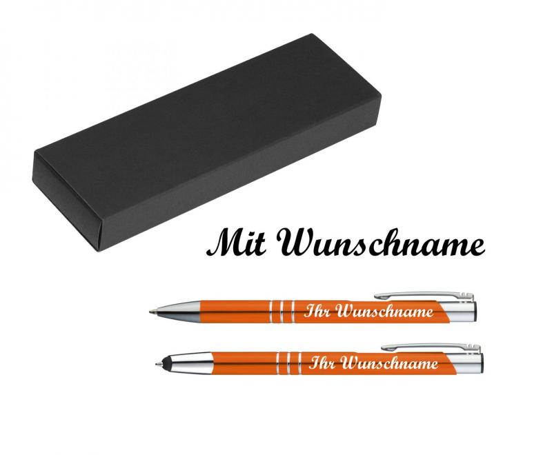 Schreibset mit Namensgravur - Touchpen Kugelschreiber + Kugelschreiber - orange