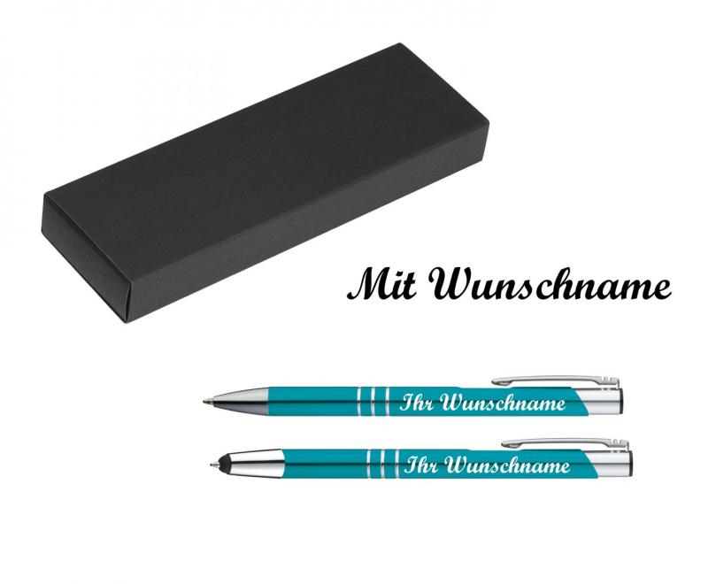 Schreibset mit Namensgravur - Touchpen Kugelschreiber + Kugelschreiber - türkis