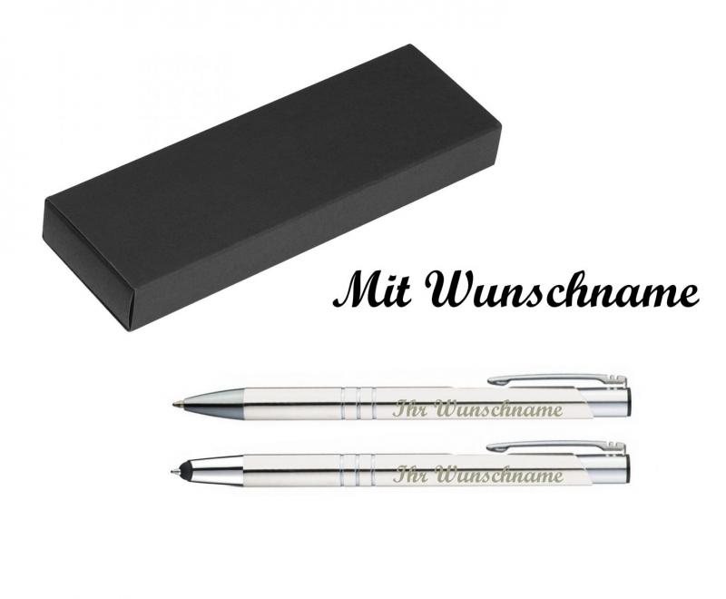 Schreibset mit Namensgravur - Touchpen Kugelschreiber + Kugelschreiber - weiß