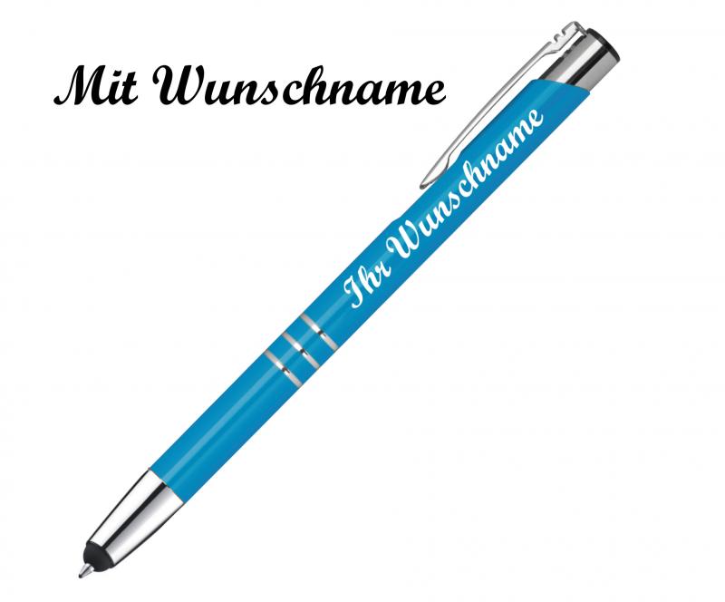 Schreibset mit Namensgravur - Touchpen Kugelschreiber+Druckbleistift - hellblau