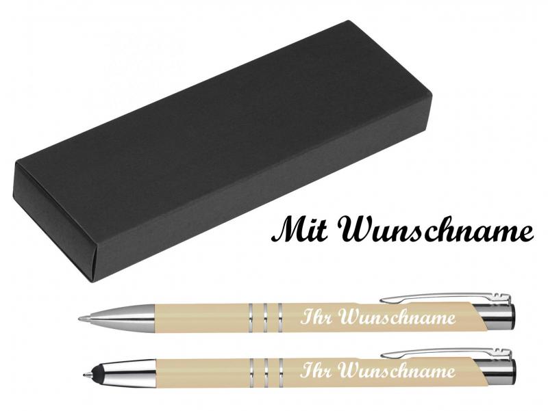 Schreibset mit Namensgravur - Touchpen Kugelschreiber+Kugelschreiber - elfenbein