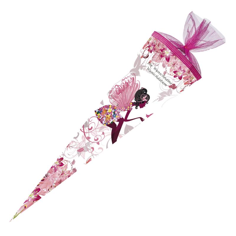 Schultüte mit Gravur / Zuckertüte / 85cm / eckig / "Blumenfee"