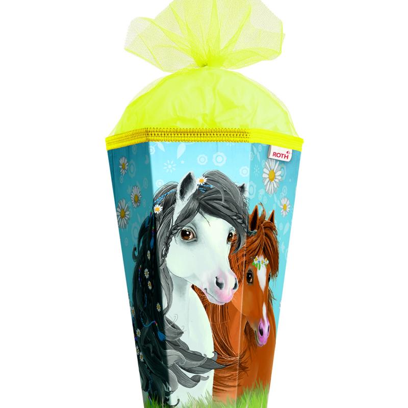 Schultüte mit Gravur / Zuckertüte / 85cm / eckig / "Blumenpferde"