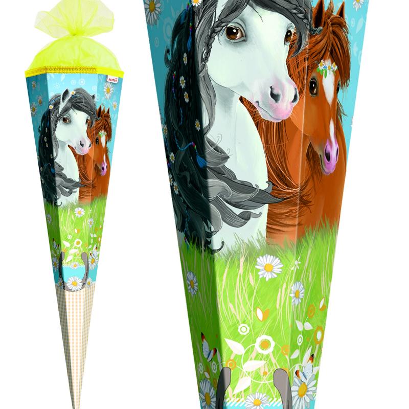 Schultüte mit Gravur / Zuckertüte / 85cm / eckig / "Blumenpferde"