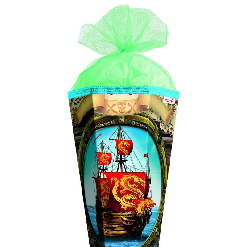 Schultüte mit Gravur / Zuckertüte / 85cm / eckig / "Piratenschiff"