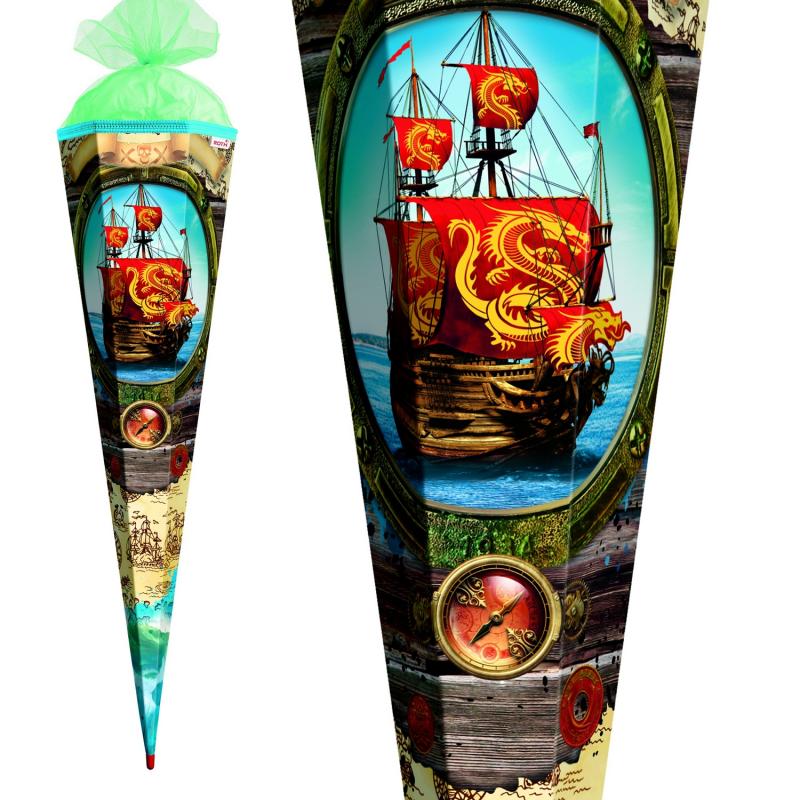 Schultüte mit Gravur / Zuckertüte / 85cm / eckig / "Piratenschiff"