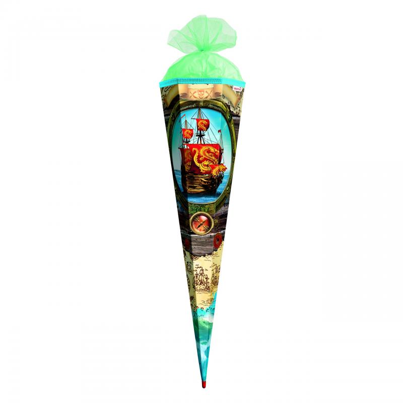 Schultüte mit Gravur / Zuckertüte / 85cm / eckig / "Piratenschiff"