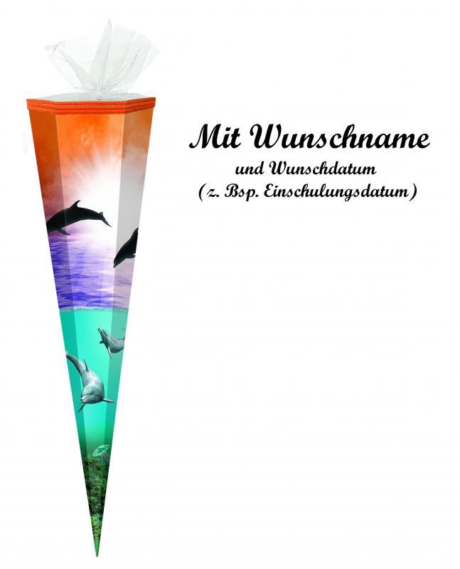 Schultüte mit Namensgravur - Zuckertüte - 85cm / eckig - "Delfine"