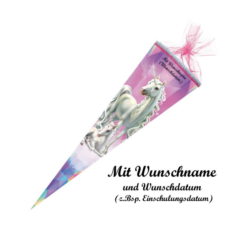 Schultüte mit Namensgravur - Zuckertüte - 85cm - eckig - "Einhorn Märchenwald"