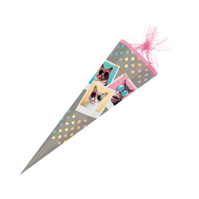 Schultüte mit Namensgravur - Zuckertüte - 85cm / eckig - "Katzen - Cool Cats"