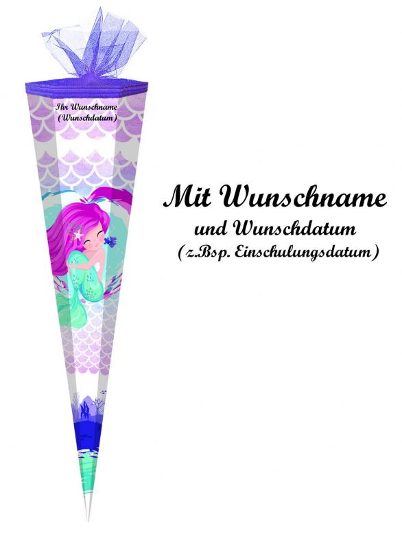 Schultüte mit Namensgravur - Zuckertüte - 85cm - eckig - "Meerjungfrau"