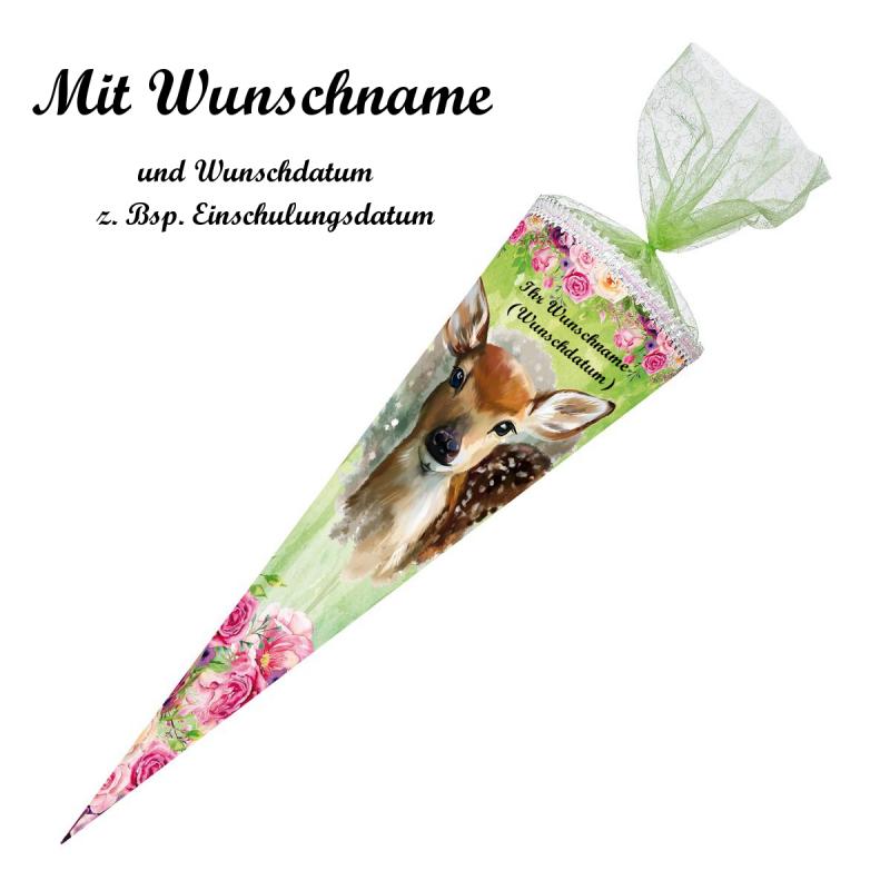 Schultüte mit Namensgravur - Zuckertüte - 85cm - eckig - "Rehkitz"