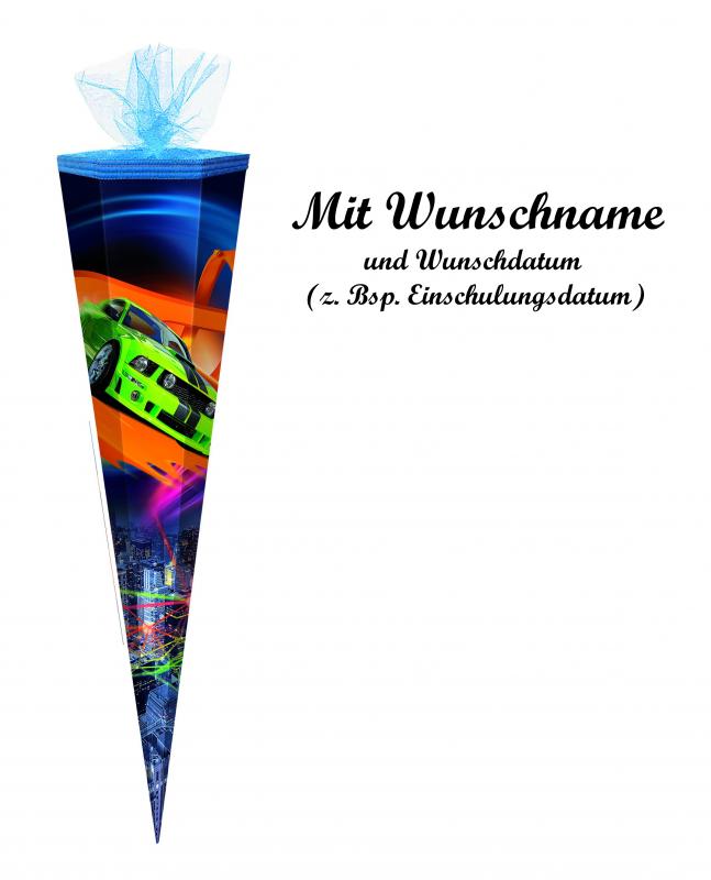 Schultüte mit Namensgravur - Zuckertüte - 85cm - eckig - "Sportwagen"